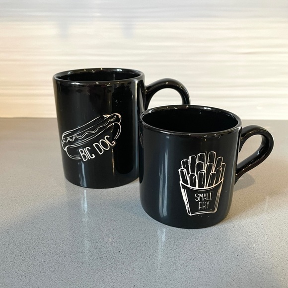 Big Mug Little Mug Big Dog Small Fry Black Coffee Mug Set of 2 - Picture 1 of 2